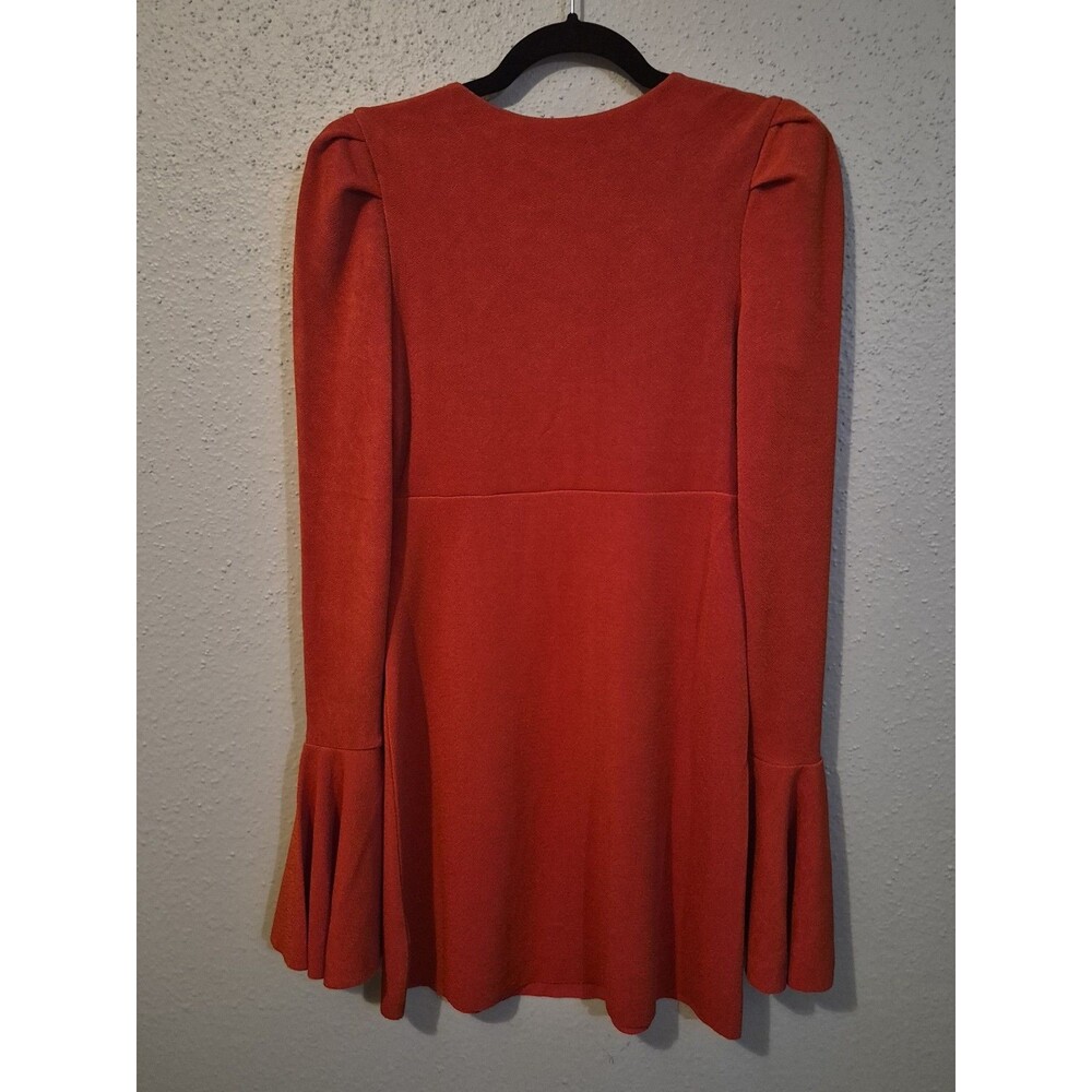 Free People Talk About It Mini Dress Red Bell Sleeve V-Neck Stretch Size S EUC - Picture 4 of 8